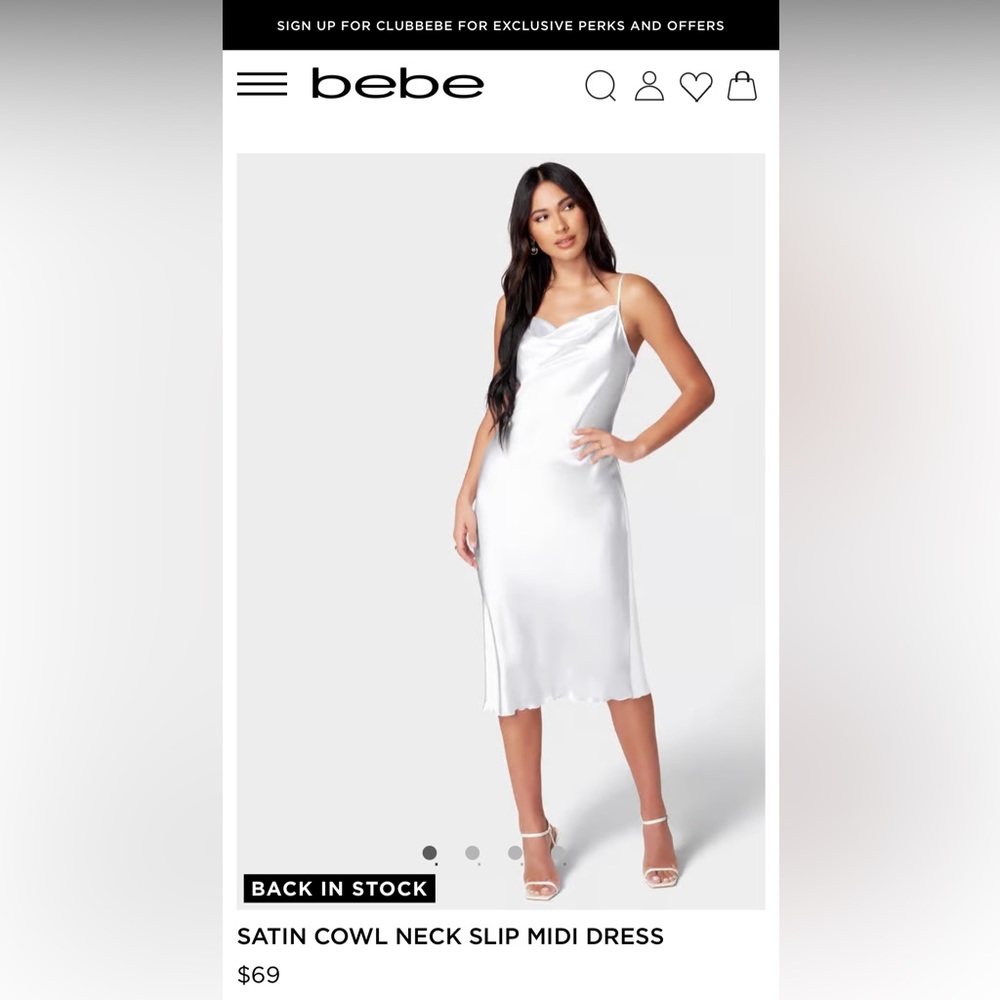 Bebe Satin Cowl Neck Midi Dress Silver
